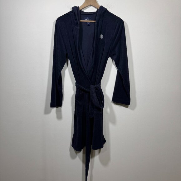 Ralph Lauren Other - Ralph Lauren Essentials Women's M Terry Cloth Hooded Robe Navy Blue Preppy Comfy